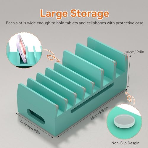 Bamboo Charging Stand for Multiple Devices Phone Watch Stand- Teal - Image 7