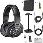 Audio-Technica ATH-M40x Professional Monitor Headphones Bundle with Black Ear Headphones Stand + USB-C Headphone Adapter w/DAC + Cleaning Cloth (4 Items) by Unknown
