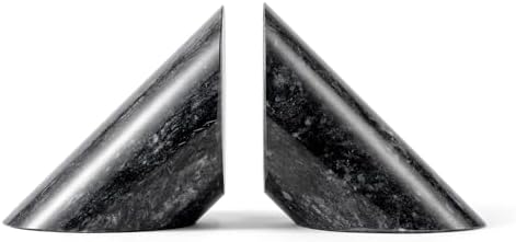 Fox Run Natural Polished Marble Bookends, Black, Set of 2 Angled Book Ends by foxrunbrands