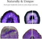 Natural Purple Dyed Agate Geode Bookends - 3 to 4 lb Heavy Duty Rock Crystal Stone Book Ends for Shelves, with Rubber Bumpers, Decorative Book Holders for Home Office - Image 5