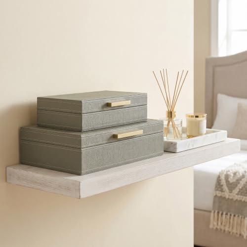 Decorative Storage Boxes with Lids, Set of 2 PU Leather Organizer Boxes with Soft Velvet Lining and Gold Handles, Stackable Keepsake, Photo & Document Storage for Bookshelf, Bedroom, Office - Image 7