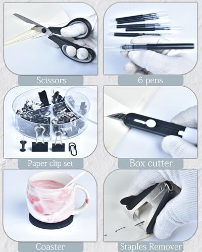 Black Desk Accessories and Organizers with Desk Organizer and 360°Rotating Pen Holder stapler Pen and a Lot of Office Black Office Supplies Beautifully Presented in a Gift Box - Image 5