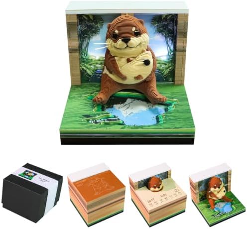 3D Calendar 2027, Desk Time Piece Calendar 2027,Tear-Away 3D Paper Art Notepad w LED Lights,Creative 3D Memo Artsy Pad Calendars, DIY Paper Carving Gift (Sea Otter) by Ksgolif