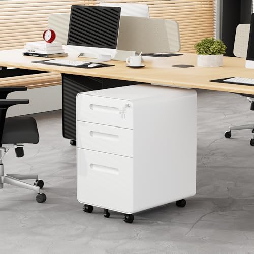 3 Drawer Mobile File Cabinet with Lock and 4 Keys, Small Vertical Metal Rolling Filing Cabinet Under Desk for Home Office Organizer Letters/Legal/A4 Hanging File Folders - Image 2