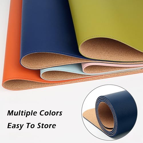 Cork Leather Desk Mat, Desk Pad Large Mouse Pad, Waterproof Desktop Writing Pad Keyboard Mat, Laptop Desk Pad Desk Protector Mat for Office/Home/Work/Decor (80 * 40cm,Light Green) - Image 4