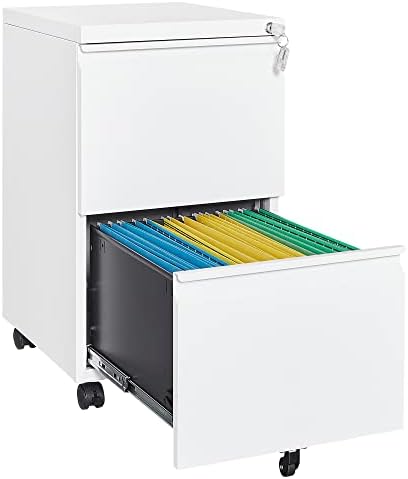 Letaya 2 Drawer Mobile File Cabinet with Lock,Under Desk Metal Filing Cabinets for Home Office Organizer Letters/Legal/A4(Fully Assembled-White) by LetayaMetalCabinets