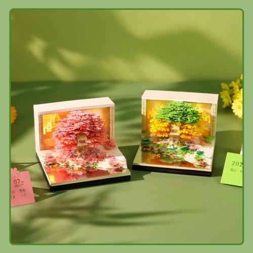 3D Calendar 2027,3D Time Piece Calendar 2027 With LED Lights,3D Art Calendar Memo Pad 2027,Blossom Grove Island Desktop Decoration,Tear-Away 3D Paper Art Notepad w LED Lights,Christmas Gift,New Year Gift (Blossom Grove Island(Emerald Green)) - Image 6