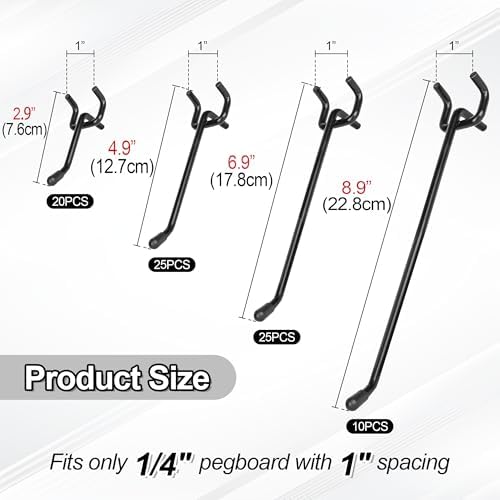 80 Pack 2/4/6/8 inch Heavy Duty Pegboard Hooks,Extra Thick 1/4" Black Peg Board Hooks for Hanging, Pegboard Accessories for Garage, Kitchen, Gym, Store Wall Organizer - Image 2