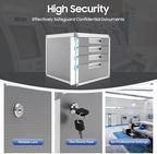 Desk Organizer with 4 Drawers, Metal Desktop Storage Cabinet File Holder with Locks and Keys, Filing Case Literature Organizer for Office Home, L12.4*D13.8*H11.7in, Silver & Grey - Image 5