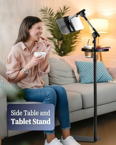 SHUWEI Tablet Floor Stand with Tray, 63" Adjustable Height, Fits 4.7-15.6" - Image 2