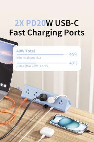 AnnTane Desk Clamp Power Strip USBC, 40W Fast Charging, 6.5 Ft, Blue - Image 4