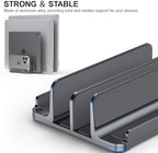 YICOSUN 4-Slot Aluminum Vertical Laptop Stand for Desk - Adjustable Width Dock for MacBook, Surface, Samsung, HP, Dell up to 17.3 inches - Space-Saving & Protective Design - Gray - Image 4