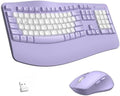 Wireless Keyboard and Mouse Combo,2.4G Ergonomic Wave Keys(Purple-B) by RECCAZR