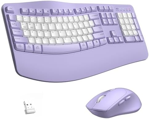 Wireless Keyboard and Mouse Combo,2.4G Ergonomic Wave Keys(Purple-B) by RECCAZR