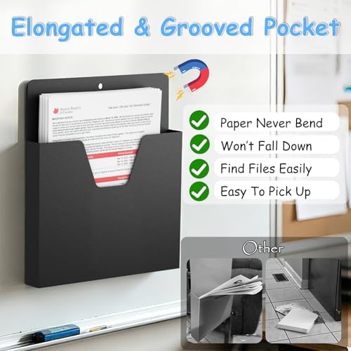 MFTEK Magnetic File Holder 6 Pockets Paper Holder, Hanging File Organizer Office Supplies Storage for Cabinets, Whiteboard, Magnetic Mail Letter Folder for Refrigerator (Classic Black) - Image 5