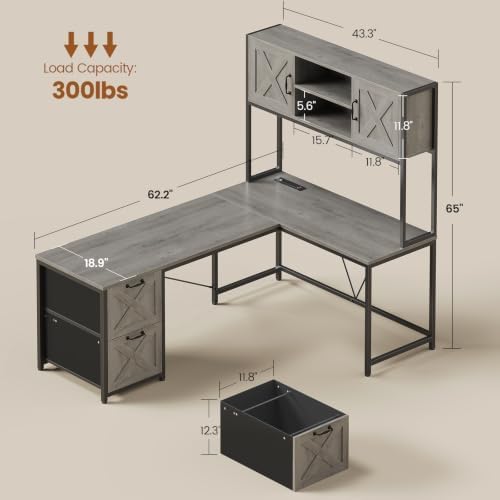 SEDETA Reversible Farmhouse L Shaped Gaming Desk with Drawers, Hutch - Image 2