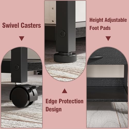 VENNQD Large Printer Stand with Storage Fabric Drawer Under Desk Printer Table with Wheels for Home Office, Printer Cart fit Fax Machine Scanner (Black, 3 Tiers) - Image 6