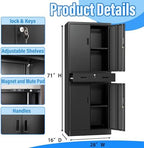 BESFUR Metal Storage Cabinet with 1 Drawer and Adjustable Shelves, 71" H Reinforced Heavy Duty Locking Storage Cabinet for Office, Garage, Home, School, Utility(Black) - Image 3