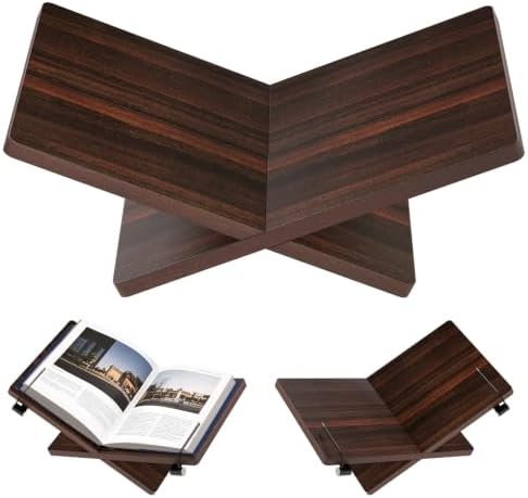 Walnut Wooden Cookbook Stand with Elastic Page Clips, 15.8" x 9.5" x 5.5" Large Recipe Book Holder for Kitchen Counter, Hands Free Display Stand for Cooking by SEEKELEGANT