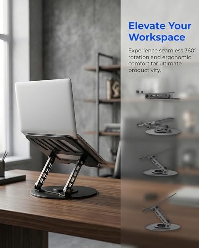 Compatible 360° Rotating Adjustable Laptop Stand, Fully Foldable Dual Rotary Shaft Laptop Riser Portable Standing Desk, Fits MacBook & All 10-15 Inch Laptops - Black - Image 3