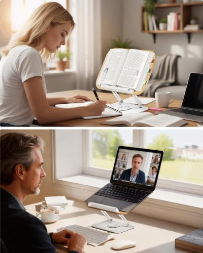 Viozon Book Stand for Reading,Book Holder, Height&Angle Adjustable, 360° Rotating Base, Foldable and Portable, Lightweight for Office, Kitchen, School Textbook, Recipe, Magazine,Kindle,Tablet LW - Image 2
