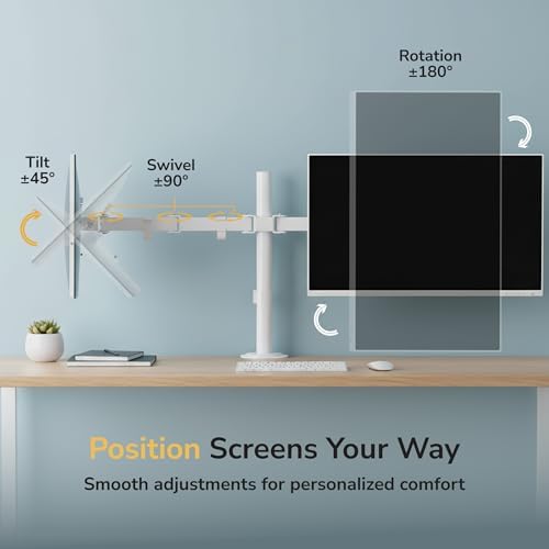 Mount-It Dual Monitor Mount Arm for Desk, Full Motion White Steel 17-32 in - Image 6