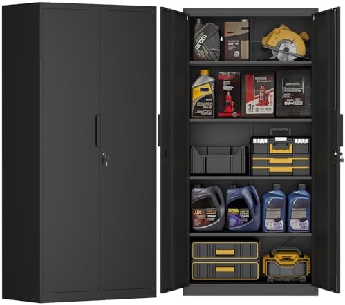 Metal Storage Cabinet with Doors and 4 Shelves, 72x34x18 Garage Storage Cabinets,Tall Black Locking Metal Cabinets with Lock for File, Office, Garage, Home by FATIGOSstoragecabinet