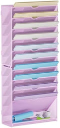 Marbrasse Wall File Holder 11-Tier Hanging Wall File Organizer, for Papers, Files Clipboard & Magazine Organizer, Wall Mount File Holder Great for Office Home (Purple) by Marbrasse