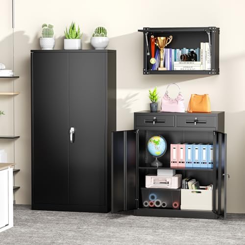 Greenvelly Metal Storage Cabinet with Drawers, 36' Black Steel Garage & Office Storage with Doors and Adjustable Shelves, Locking Metal Tool Cabinet - Image 2