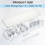 Tatuo Cord Organizer Box with Lid, Clear, White, 6 Pack - Image 2