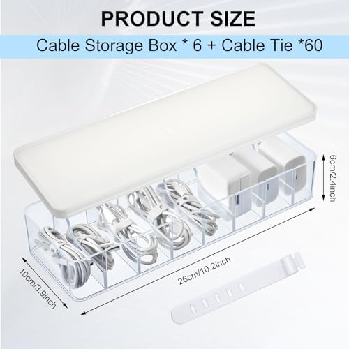Tatuo Cord Organizer Box with Lid, Clear, White, 6 Pack - Image 2