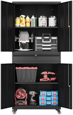 Fesbos 73" Metal Cabinet-Black Heavy Duty Rolling Storage Cabinet Steel Tool Cabinets with Wheels, Shelves, Lockable Doors and Drawers- for Garage, Pantry, Warehouse Home Office- Assembly Required by Fesbos