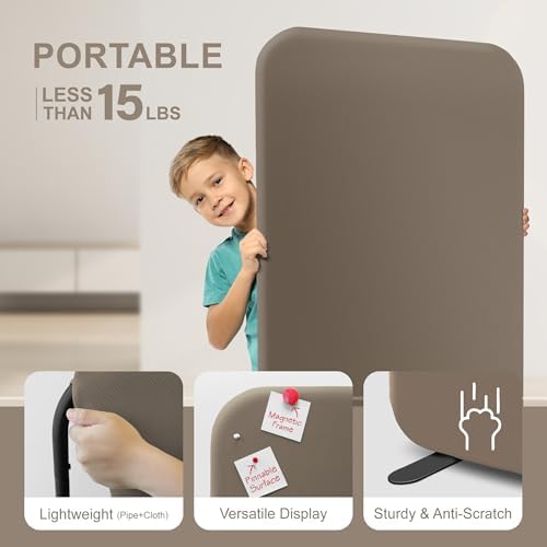 DECOLAB Standing Room Partition, Portable Wall Panel, 29"x65", Taupe - Image 4