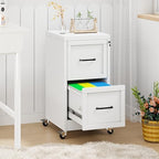 2-Drawer Rolling Metal File Cabinet with Lock, Narrow, White - Image 3
