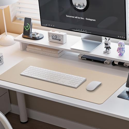 Boutilon Leather Desk Pad Protector,Non-Slip Mouse Pad,Laptop Desk Pad,Office Mouse Mat,Waterproof Leather Desk Blotter,Desk Writing Pad for Office and Home (XXXL-Beige,47"x 24") - Image 6