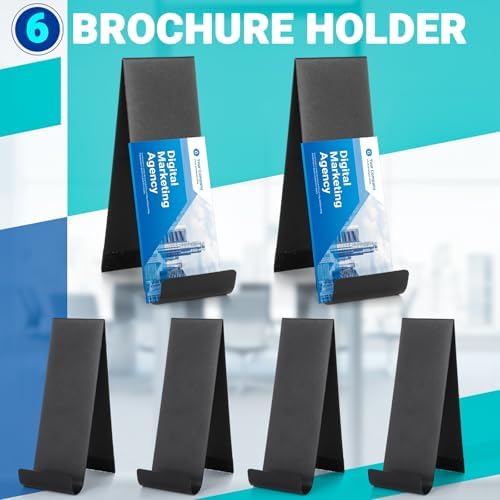 6 Pcs Metal Fancy Brochure Holder Display Flyer Brochure Holder Stand Table Vertical Countertop Literature Organizer for Booklets Pamphlet Magazine Menu Journals (Black) - Image 4