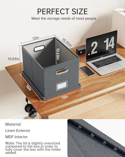 Oterri 2 Pack File Storage Organizer, Filing Box, Portable File Box with Lid, Fit for Letter/Legal File Folder Storage, Document Organizer, Dark-gray - Image 3