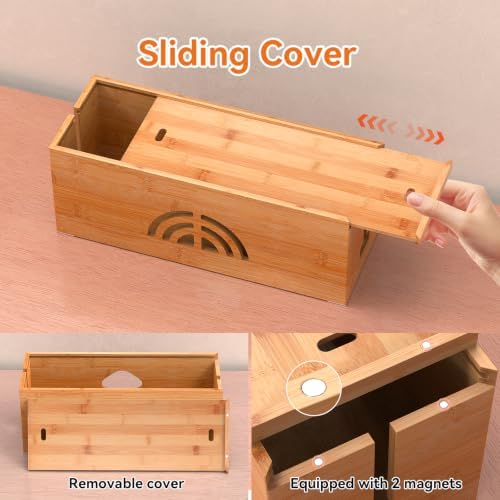 Pezin & Hulin Bamboo Cable Management Box, Power Strip Organizer, Large - Image 4