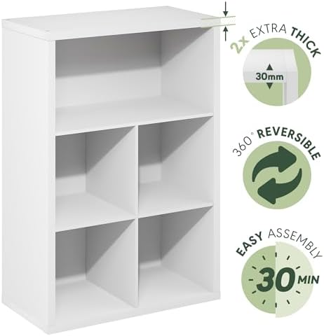 Furinno Cubicle Book Shelf, 5-Cube Bookshelf, Extra Thick Frame Cube Storage Organizer Bookcase with Closed Back, 15.3 x 29.9 x 43.3, for Living Room, Bedroom, Home Office, White - Image 6