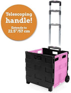 Inspired Living Ultra-Slim Rolling Collapsible Storage Pack-N-Roll Utility-carts, with Telescopic Handle, for Home, Garden, Shopping, Office, School use, Medium, Pink & Black - Image 4
