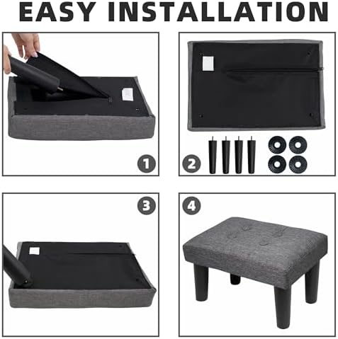 CAROLMADE Ottoman Foot Rest, Linen Small Ottoman Foot Stool with Legs Modern Footstool Ottomans for Living Room Entryway Office, Grey - Image 7