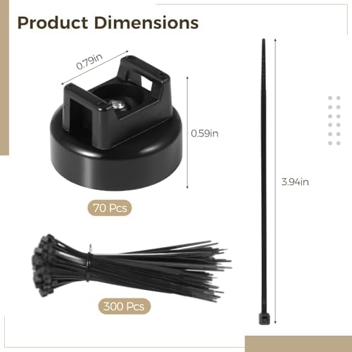 Magnetic Cable Zip Tie Mounts, 70 Pcs Magnet Bases with 300 Pcs Cable Ties, Multipurpose Wire Management Organizer for Desk PC Home Office, Adhesive-Free Cable Clips Holder - Image 4