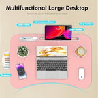 Lap Desk for Bed Adjustable Height, Foldable Bed Table with Storage Drawer, Tablet Slot & Cup Holder, Portable Laptop Stand for Bed & Sofa, Bed Desk for Adults & Kids, Pink - Image 5