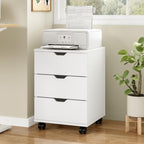 Farini 3-Drawer Under Desk Wooden File Cabinet with Lockable Caster Storage Cabinets for Home Office,White,Required Assembly - Image 6