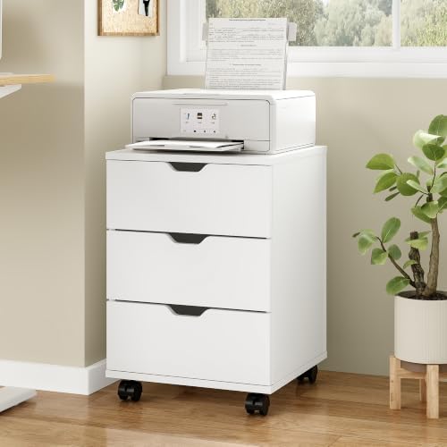 Farini 3-Drawer Under Desk Wooden File Cabinet with Lockable Caster Storage Cabinets for Home Office,White,Required Assembly - Image 6