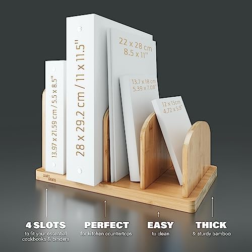 Cook Book Organizer, 4 Sections, Recipe Book Holder Rack, Tabletop Stand for Convenient Cookbook Storage, Vertical Cook Book Stand Kitchen, Binder Holder for Desk & Countertop (Bamboo) - Image 4