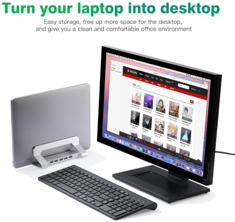 D051-3 Aluminum Alloy Desktop Organizer Vertical Laptop Stand with 4 USB Ports Hub - Image 2