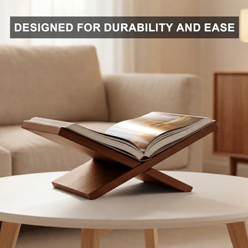 Wooden Book Stand for Display, Large Open Book Holder for Desk (Brown) - Image 4