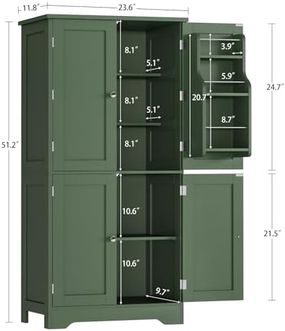Pantry Cabinet with 4 Doors, Kitchen Storage Cabinet with Door Shelves, - Image 3