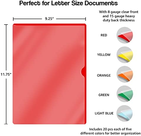 Assorted Color Vinyl Folders, Heavy Duty Plastic Folders with Clear Front Pocket, Doctor Stuff, Letter Size L-Type Document Holder for Home, Office and Medical, Pack of 100 - Image 3